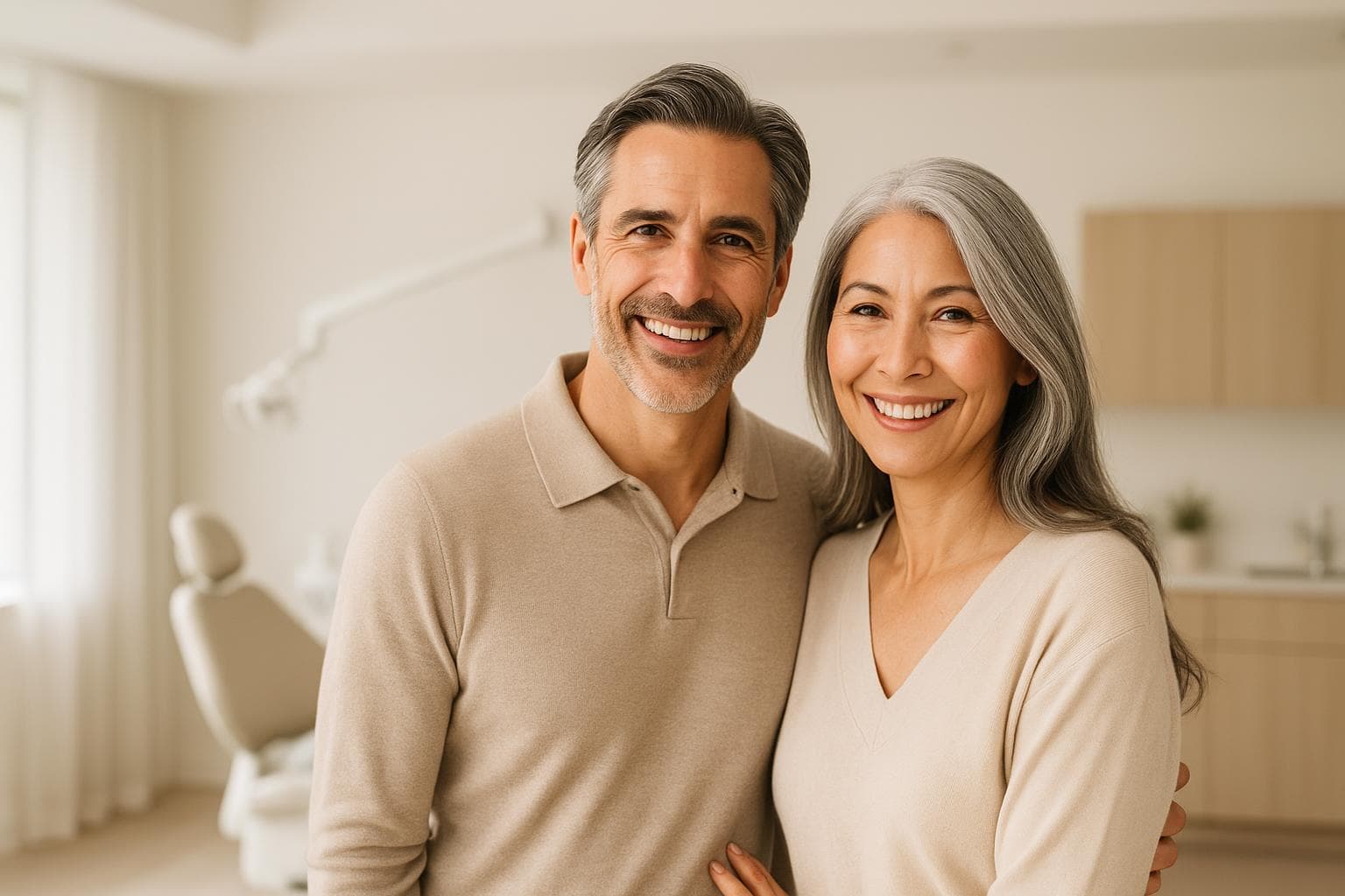 Happy couple smiling after dental treatment